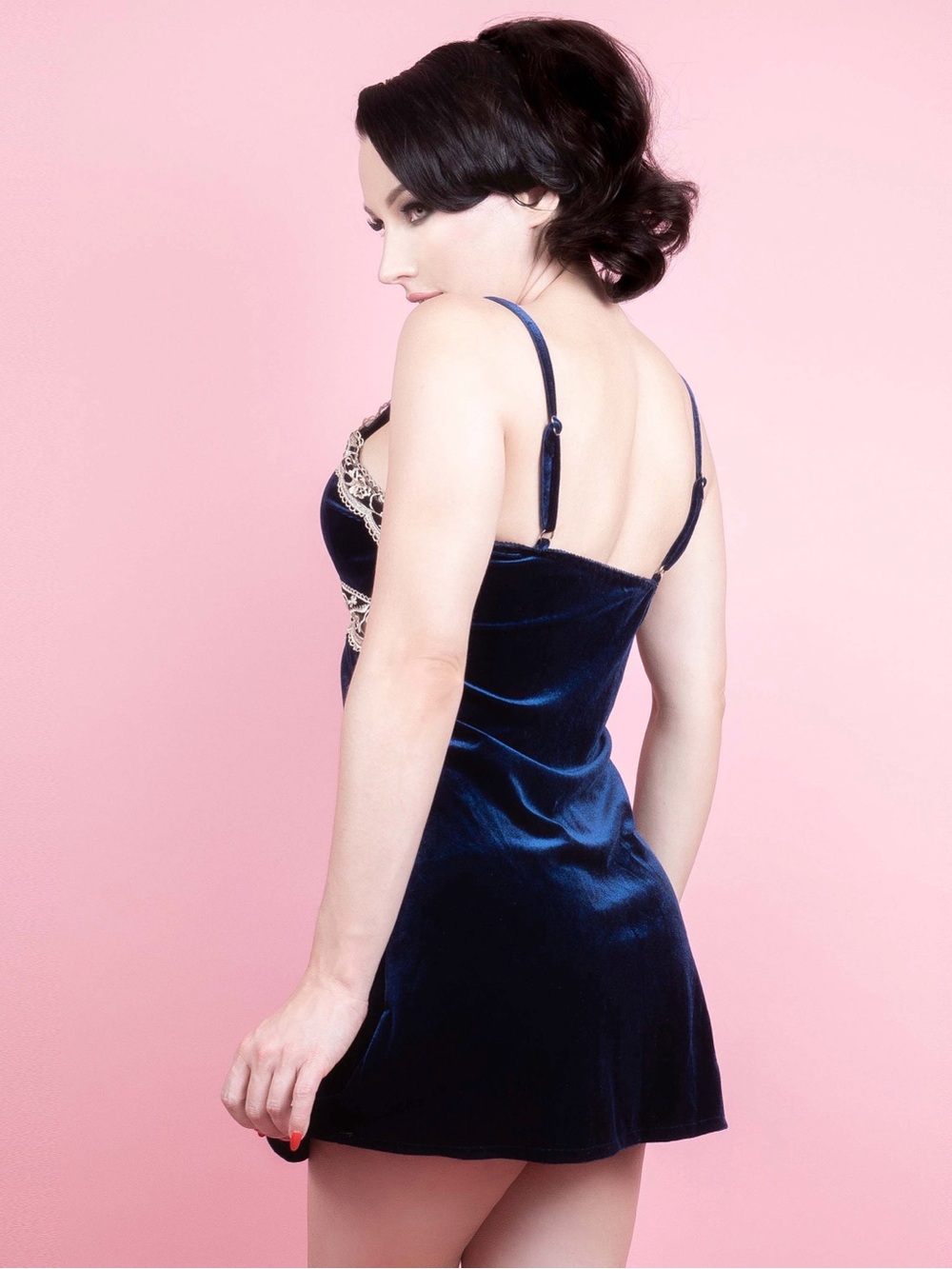 Navy Velvet Lace-Trim lounge wear set